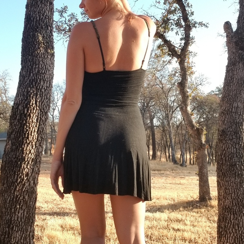 Bebe little black dress with beaded straps